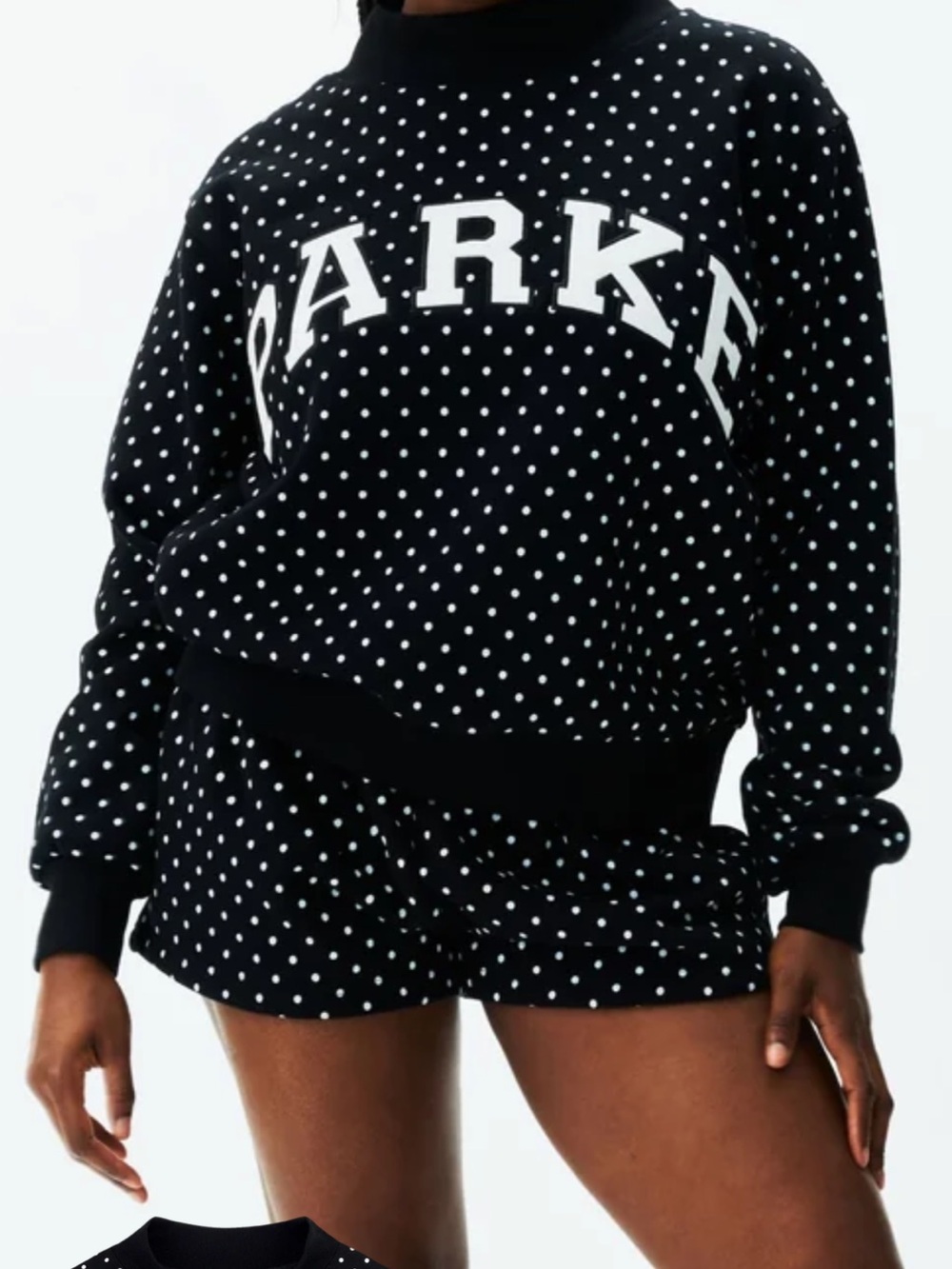 Parke Black polka dot mock neck Sweater with White Lettering L/XL